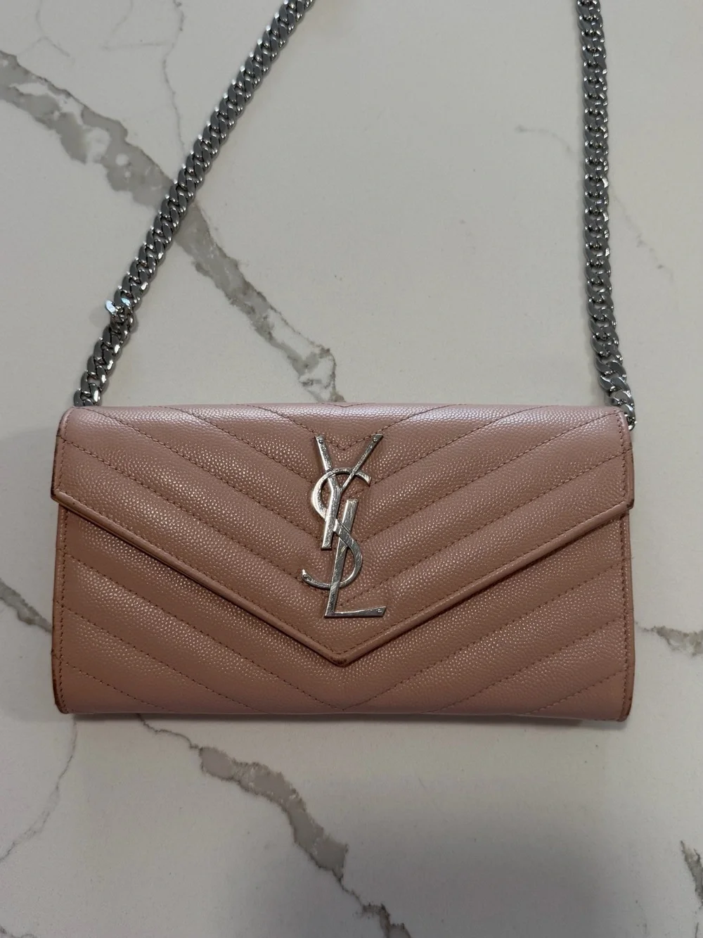 YSL Saint Laurent bag WOC pink Silver purse handbag authentic box and dust bag